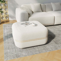 Modern White Boucle Ottoman Cube with Metal Legs Main Product Image
