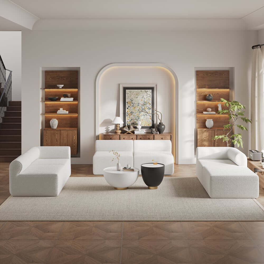 Modern White Boucle U-Shaped Modular Sectional Sofa