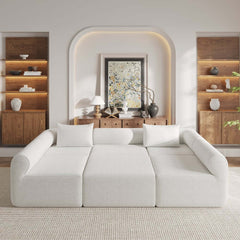 Modern White Boucle U-Shaped Modular Sectional Sofa