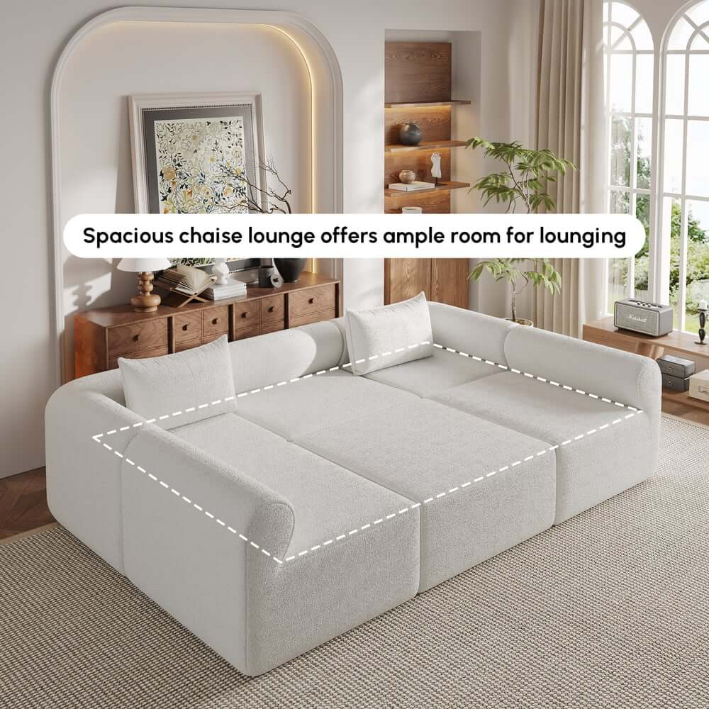 Modern White Boucle U-Shaped Modular Sectional Sofa