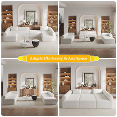 Modern White Boucle U-Shaped Modular Sectional Sofa