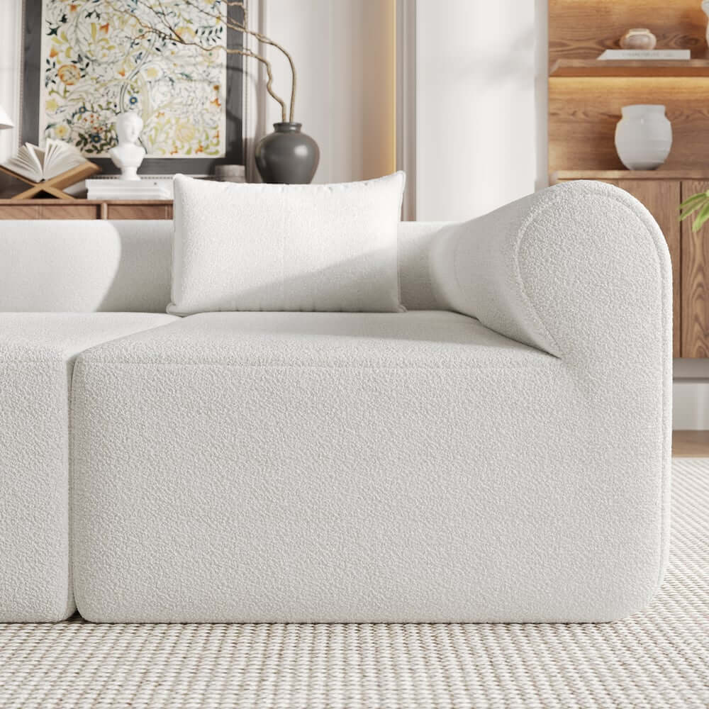 Modern White Boucle U-Shaped Modular Sectional Sofa