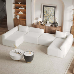 Modern White Boucle U-Shaped Modular Sectional Sofa Main Product Image