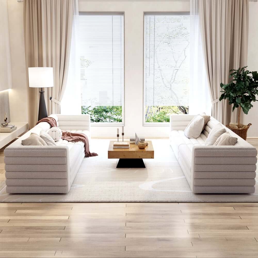 Modern White Boucle U-Shaped Modular Sectional Sofa Set