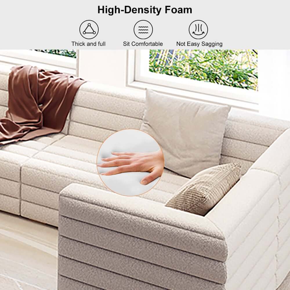 Modern White Boucle U-Shaped Modular Sectional Sofa Set