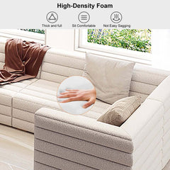 Modern White Boucle U-Shaped Modular Sectional Sofa Set