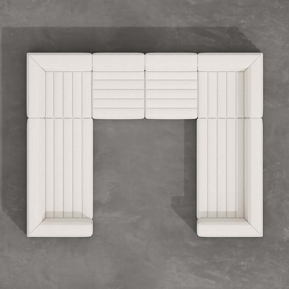 Modern White Boucle U-Shaped Modular Sectional Sofa Set