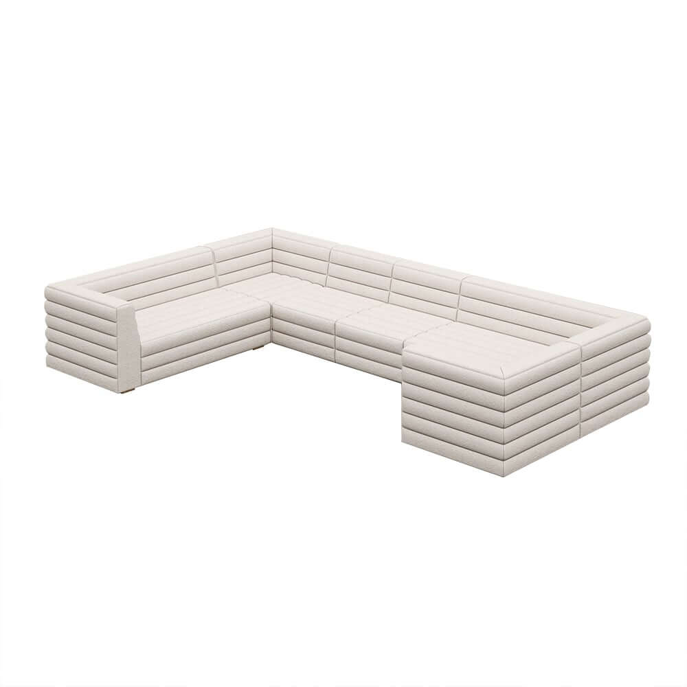 Modern White Boucle U-Shaped Modular Sectional Sofa Set