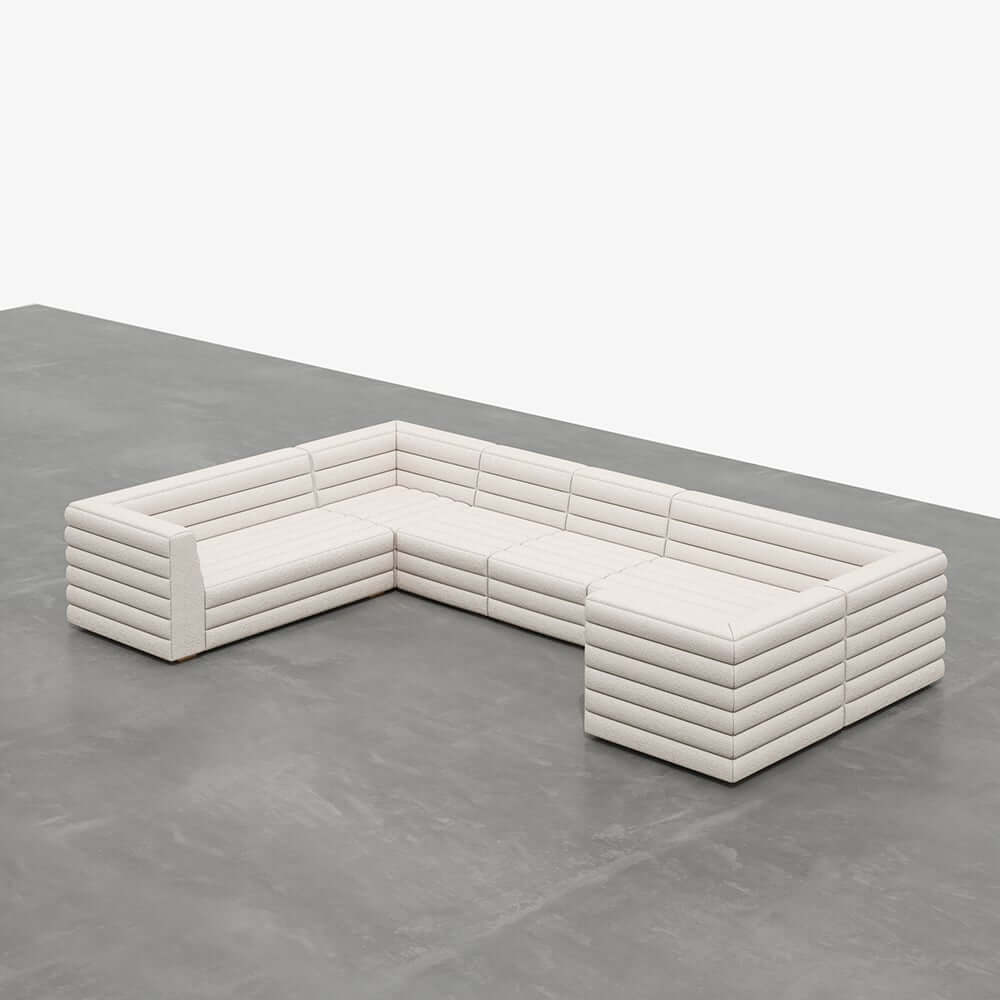 Modern White Boucle U-Shaped Modular Sectional Sofa Set