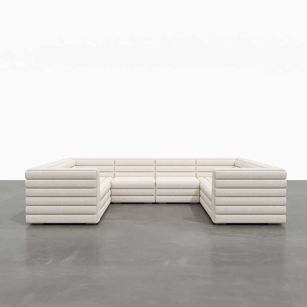 Modern White Boucle U-Shaped Modular Sectional Sofa Set