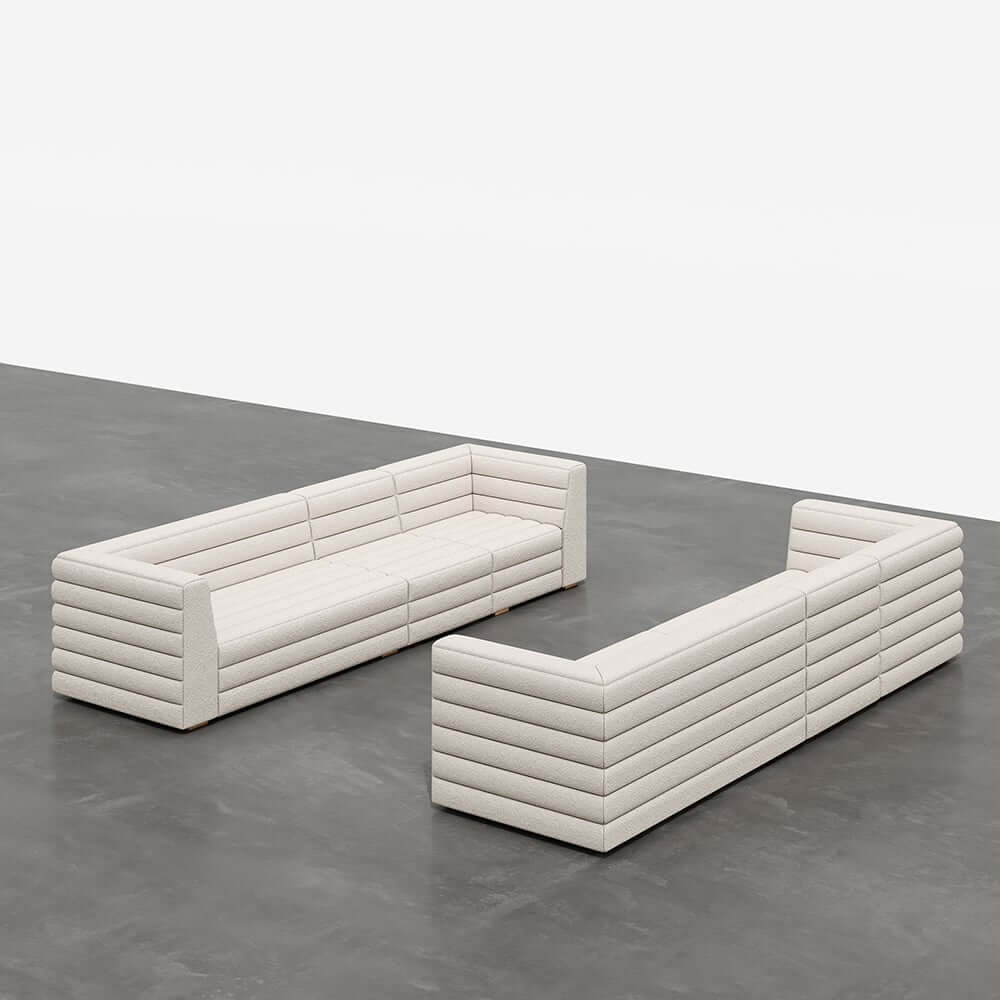 Modern White Boucle U-Shaped Modular Sectional Sofa Set