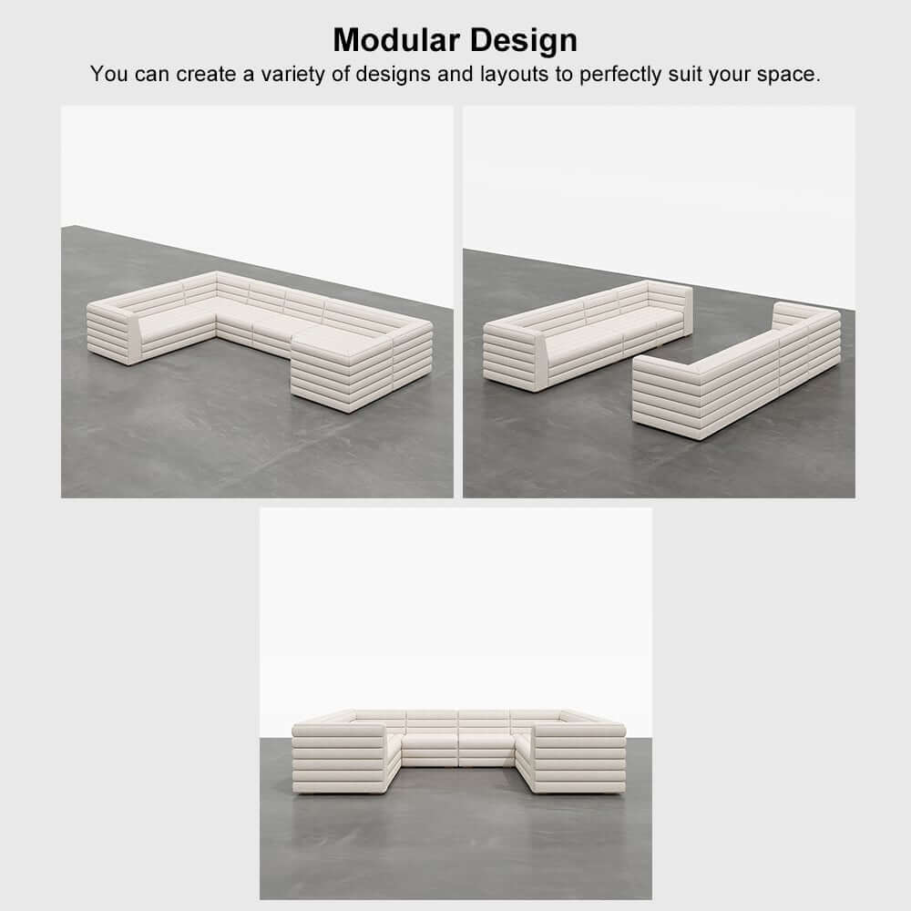 Modern White Boucle U-Shaped Modular Sectional Sofa Set