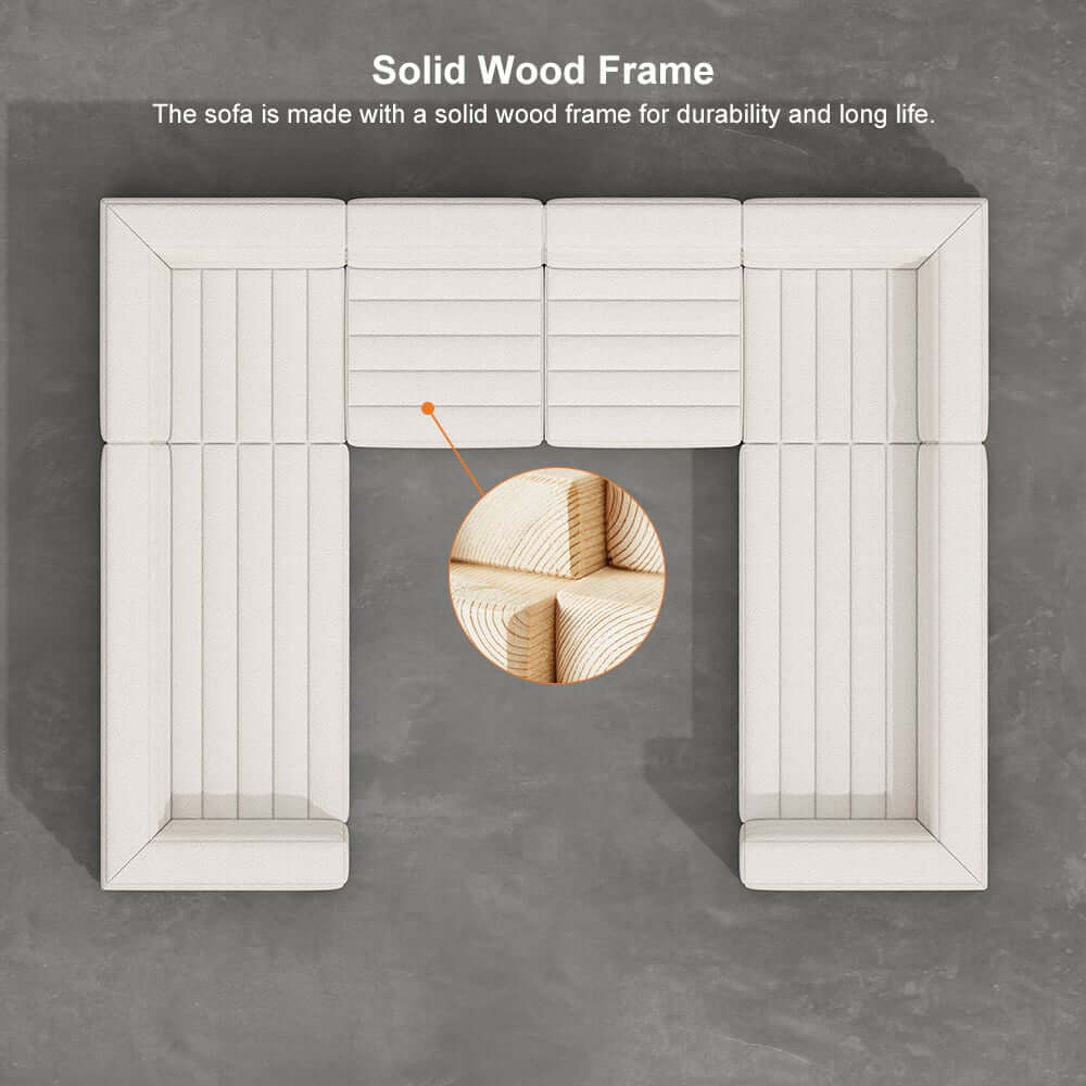 Modern White Boucle U-Shaped Modular Sectional Sofa Set