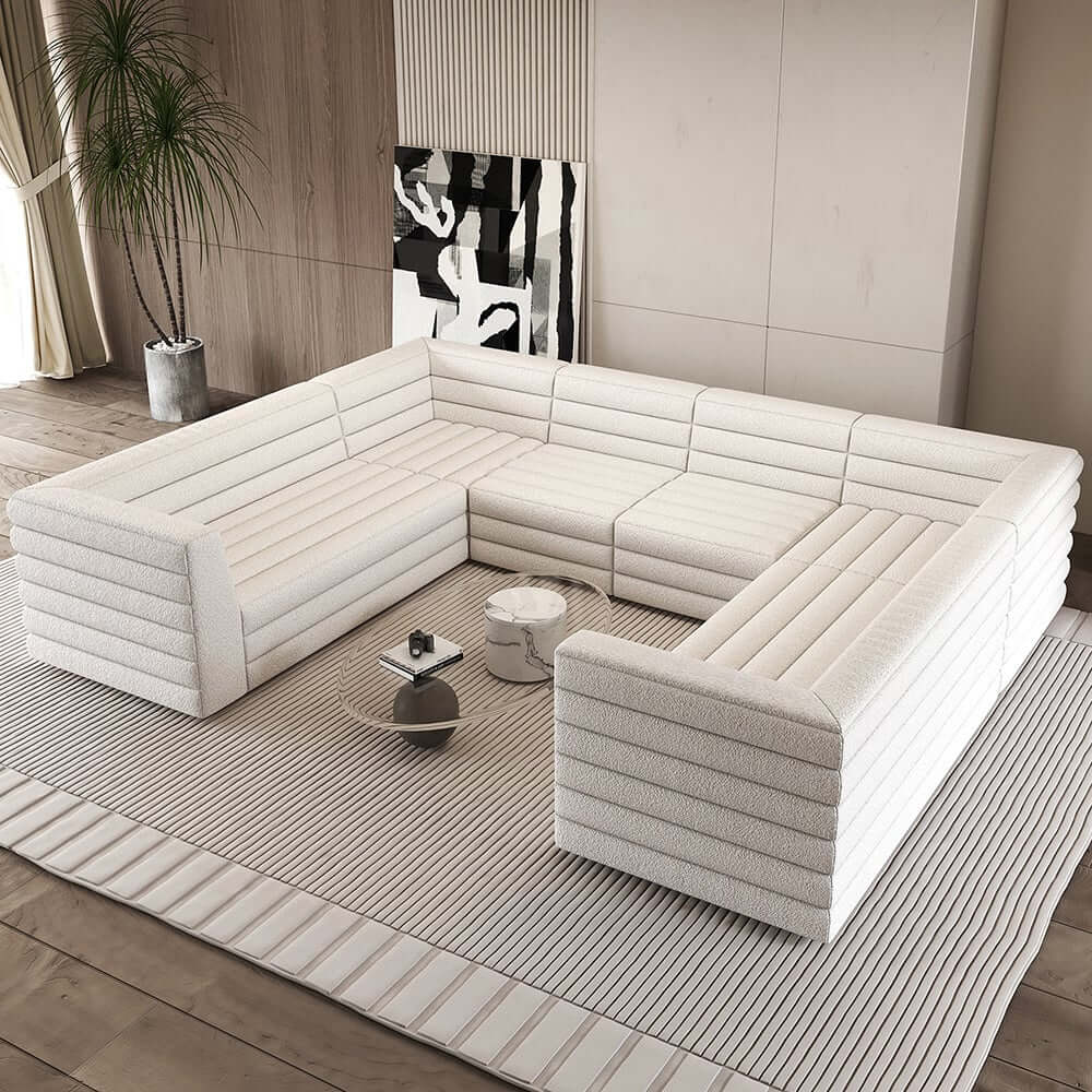 Modern White Boucle U-Shaped Modular Sectional Sofa Set Main Product Image