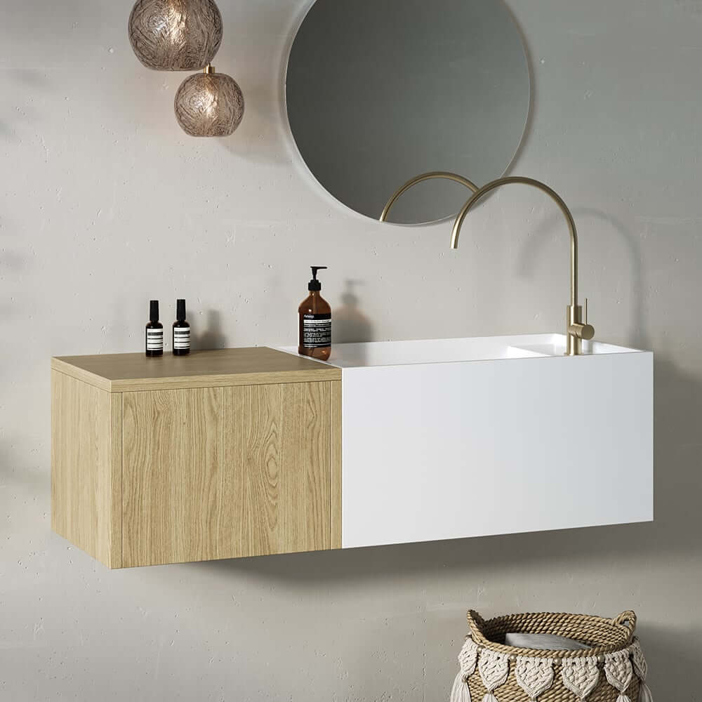 Modern White & Brown Stone Resin Wall-Mounted Bathroom Vanity
