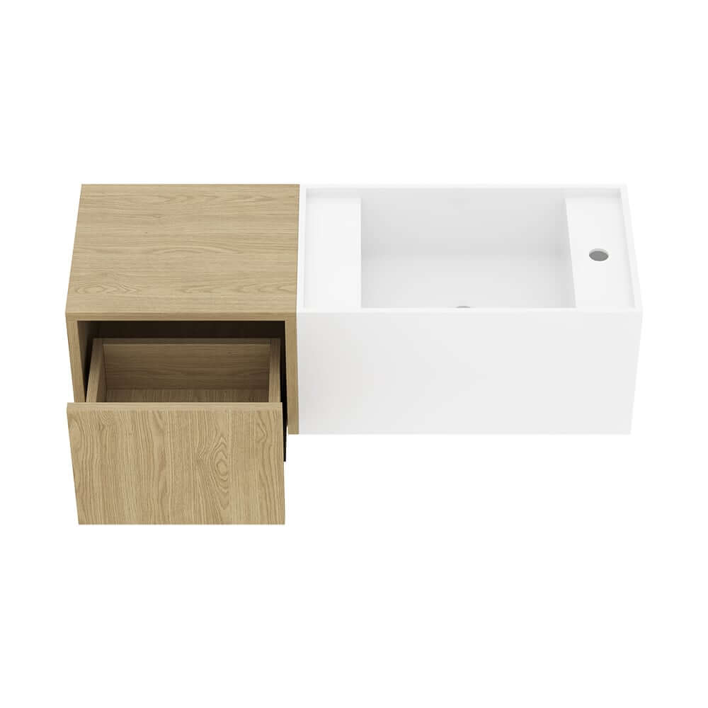 Modern White & Brown Stone Resin Wall-Mounted Bathroom Vanity