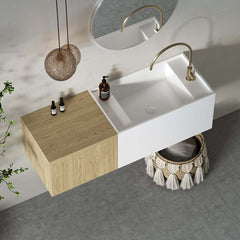 Modern White & Brown Stone Resin Wall-Mounted Bathroom Vanity Main Product Image