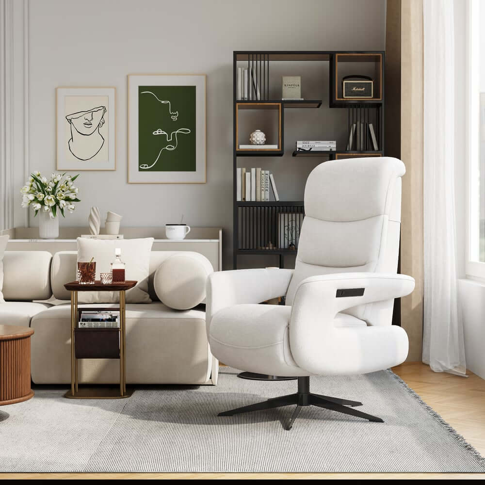 Modern White Chenille Velvet Convertible Chair With Arms