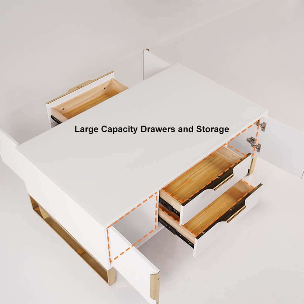 Modern White Coffee Table With Gold Sled Base And Storage
