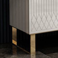 Modern White Coffee Table With Gold Sled Base And Storage