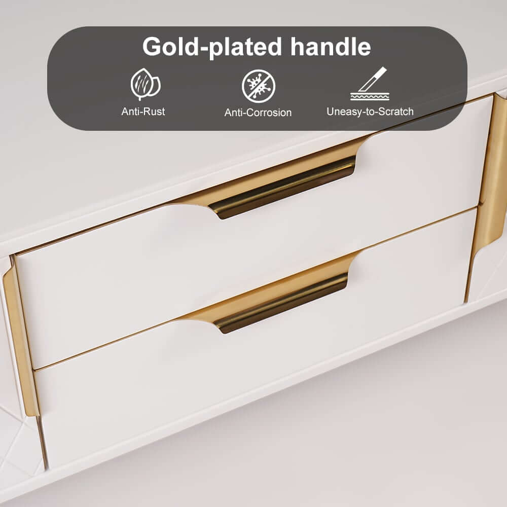 Modern White Coffee Table With Gold Sled Base And Storage