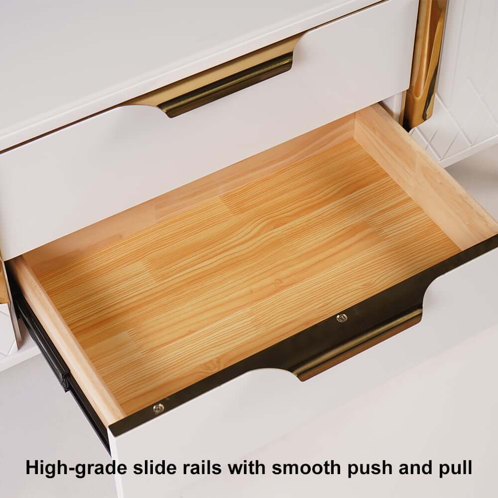 Modern White Coffee Table With Gold Sled Base And Storage