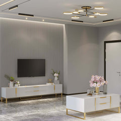 Modern White Coffee Table With Gold Sled Base And Storage