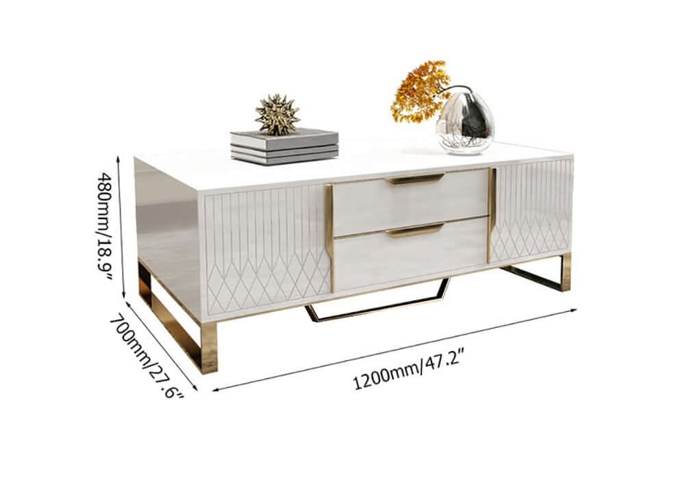 Modern White Coffee Table With Gold Sled Base And Storage Dimensions
