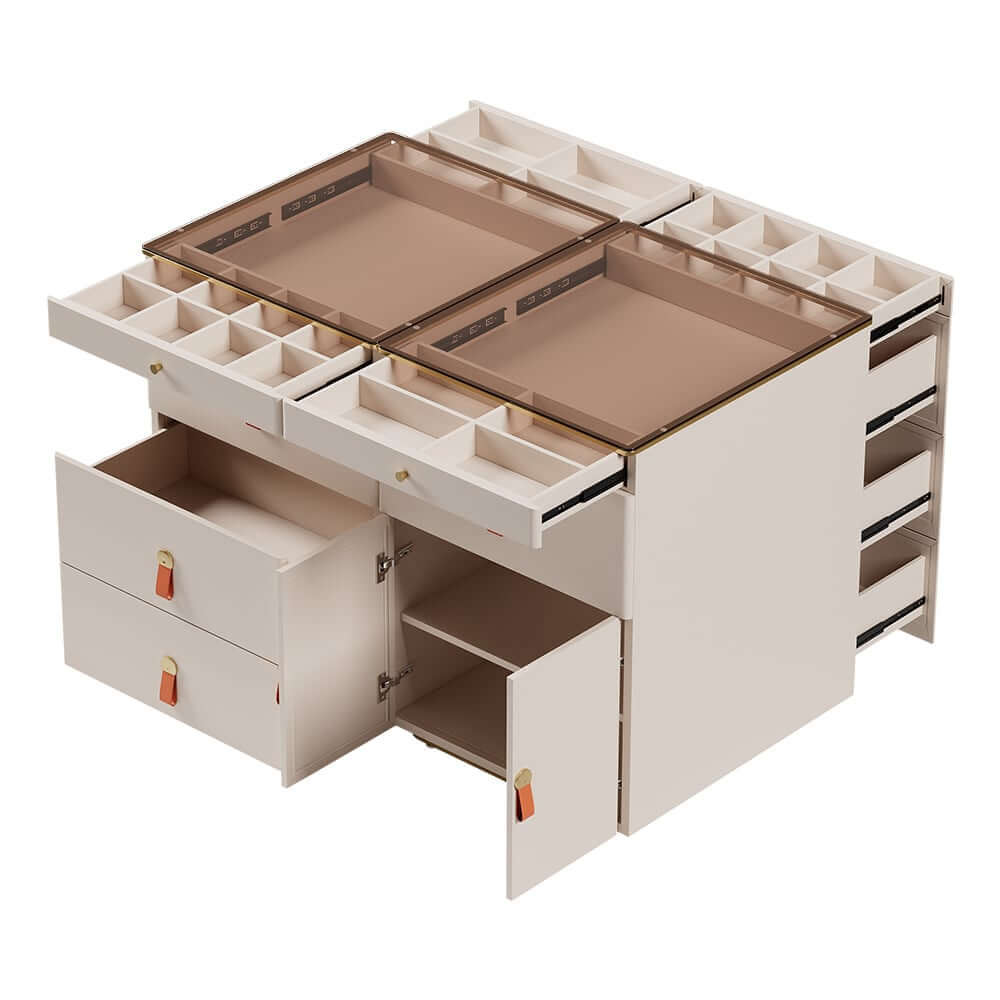 Modern White Dresser with 12 Drawers and Tempered Glass Top