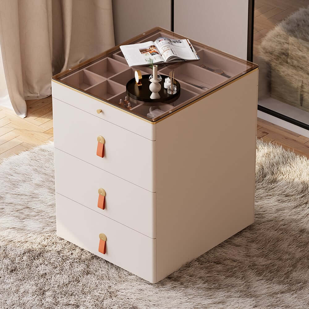Modern White Dresser with 12 Drawers and Tempered Glass Top
