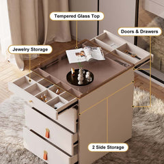 Modern White Dresser with 12 Drawers and Tempered Glass Top