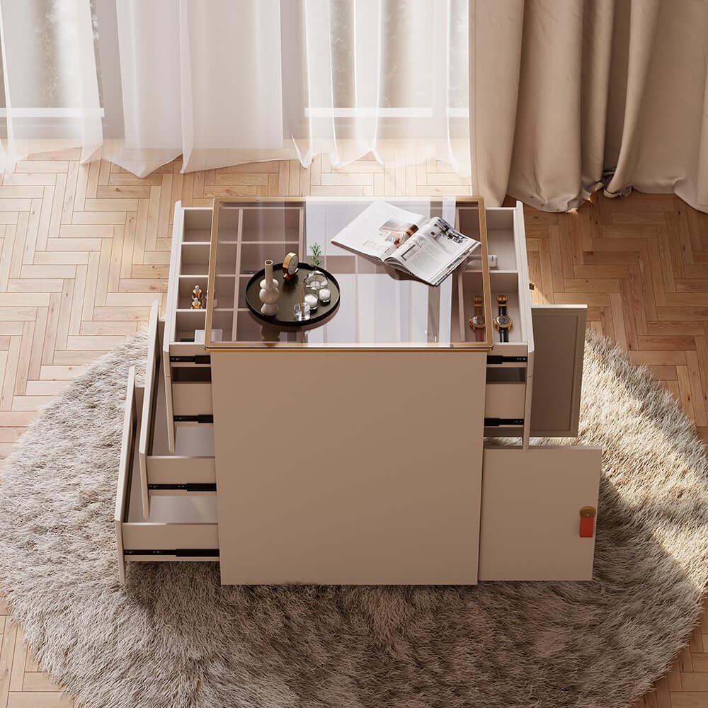 Modern White Dresser with 12 Drawers and Tempered Glass Top