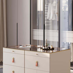 Modern White Dresser with 12 Drawers and Tempered Glass Top