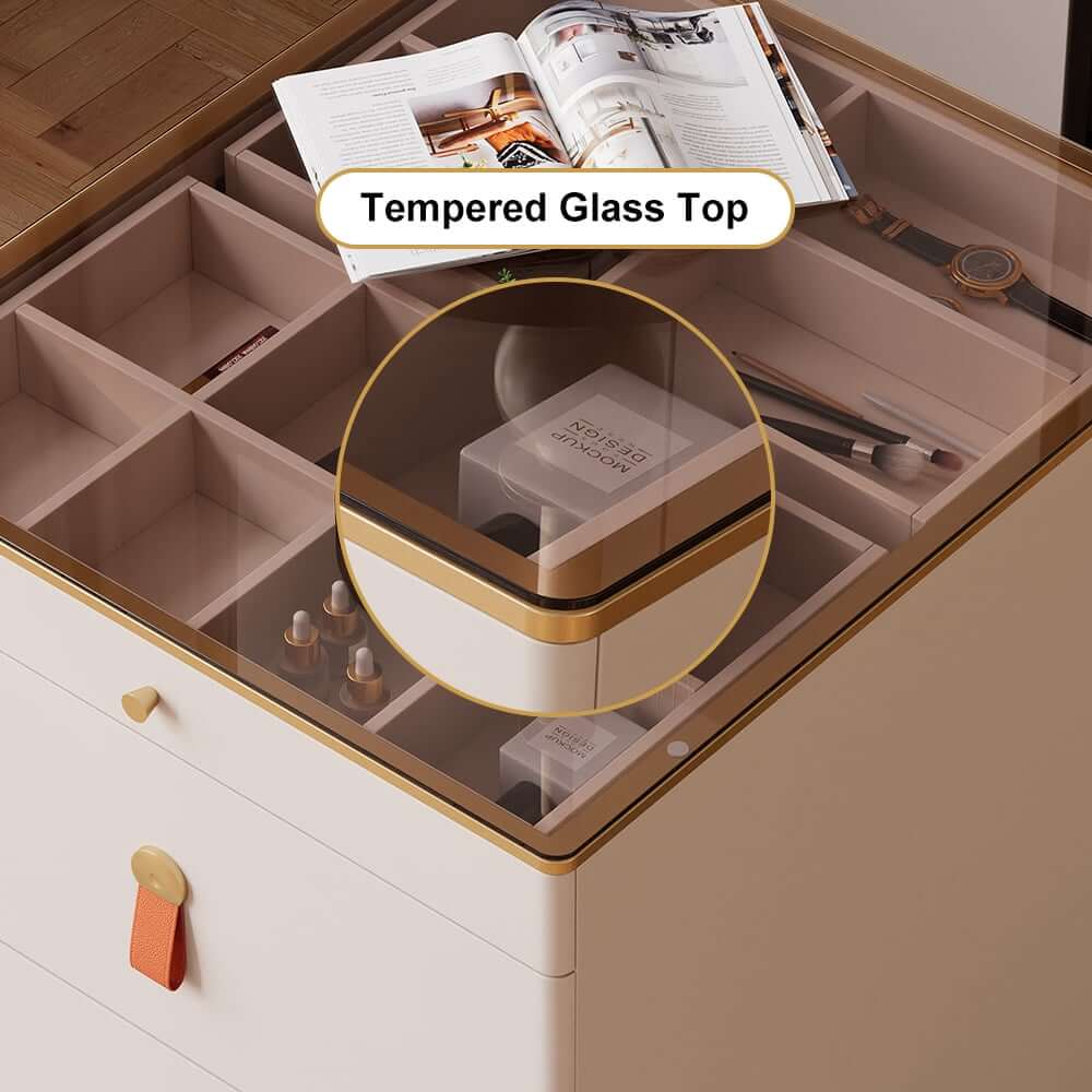 Modern White Dresser with 12 Drawers and Tempered Glass Top