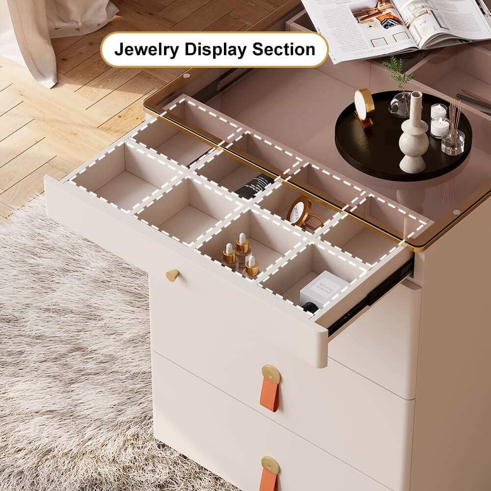 Modern White Dresser with 12 Drawers and Tempered Glass Top