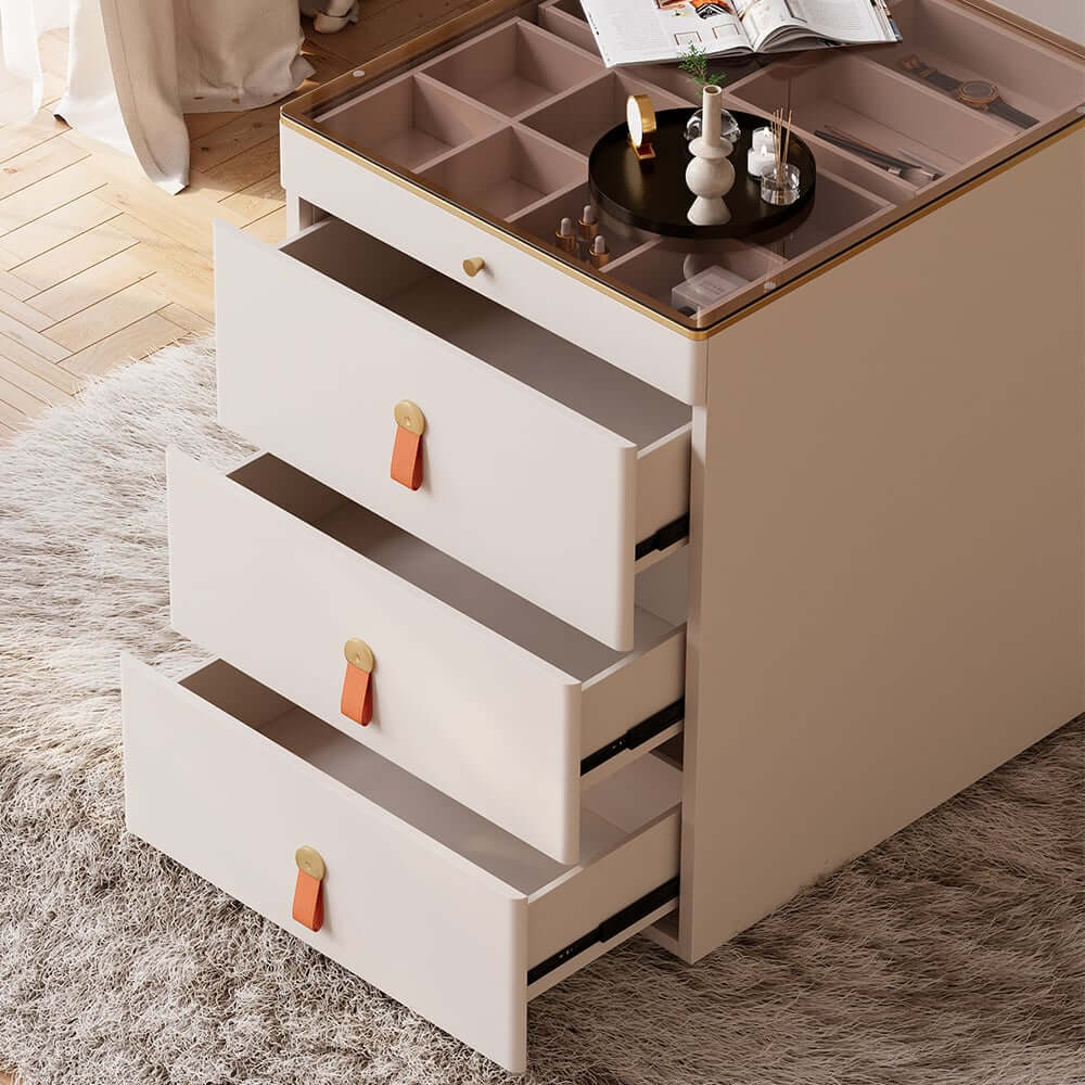 Modern White Dresser with 12 Drawers and Tempered Glass Top