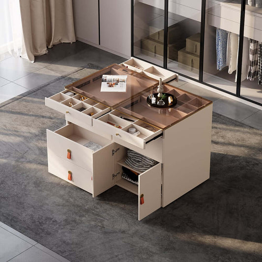 Modern White Dresser with 12 Drawers and Tempered Glass Top Main Product Image