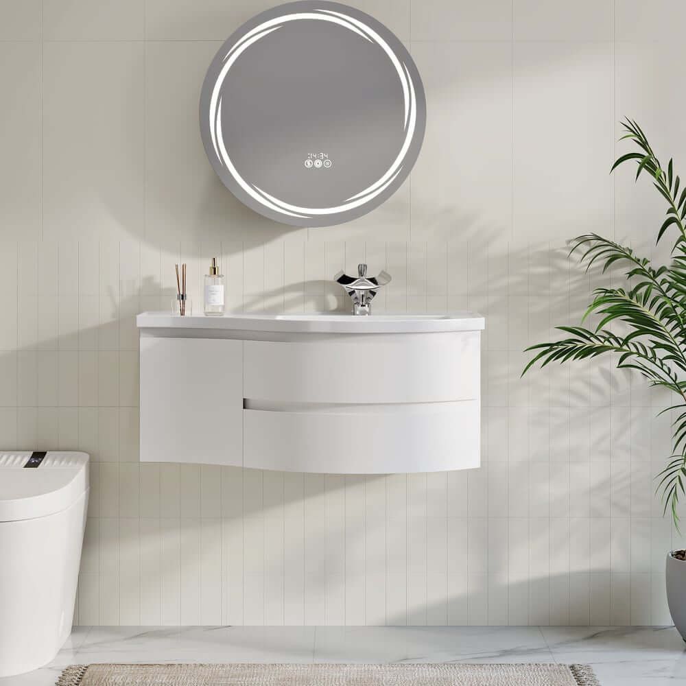 Modern White Engineered Wood Bathroom Vanity with Integrated Sink