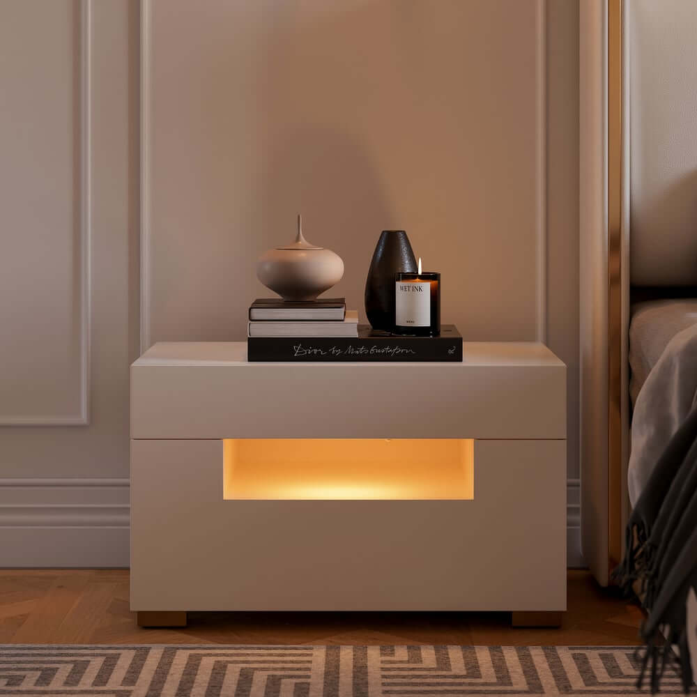 Modern White Engineered Wood Nightstand With USB Ports