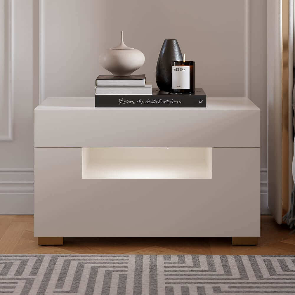 Modern White Engineered Wood Nightstand With USB Ports