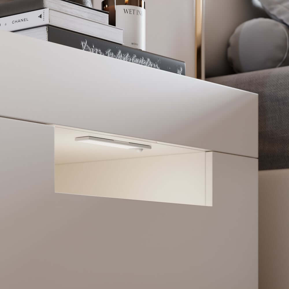 Modern White Engineered Wood Nightstand With USB Ports