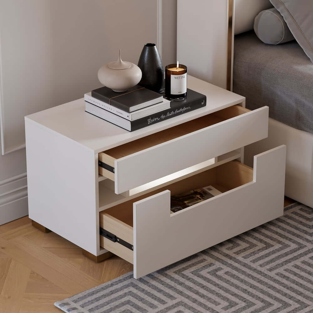 Modern White Engineered Wood Nightstand With USB Ports