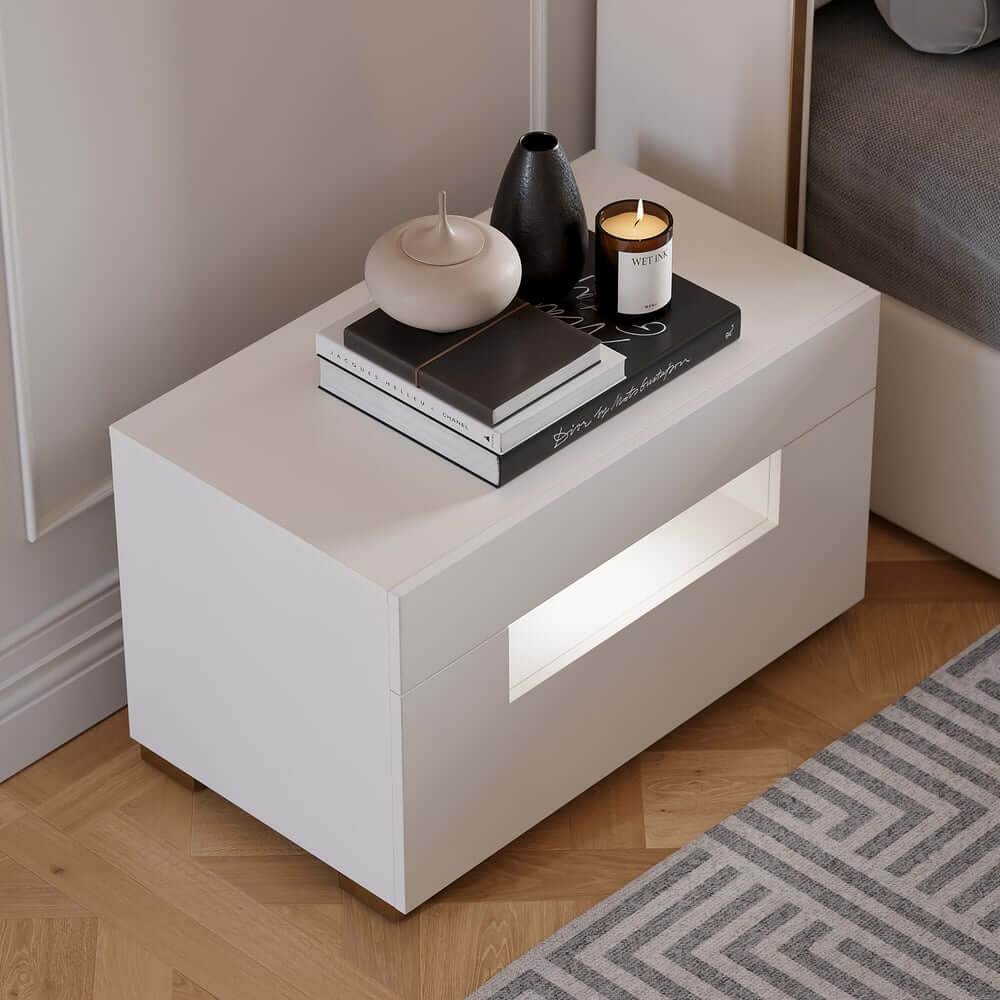 Modern White Engineered Wood Nightstand With USB Ports