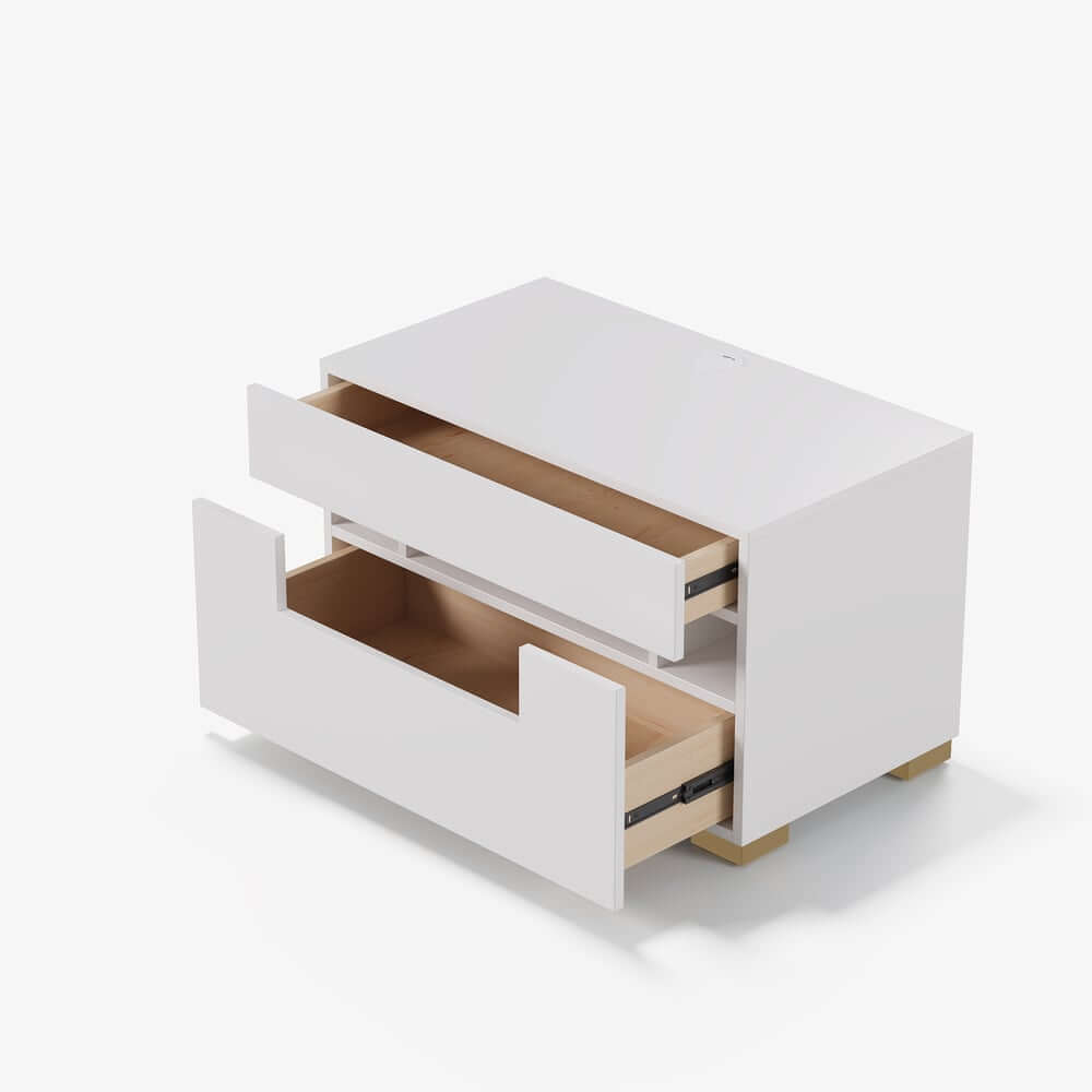 Modern White Engineered Wood Nightstand With USB Ports