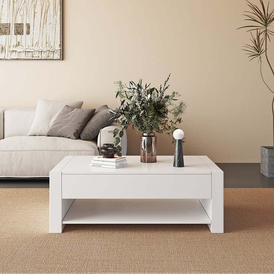 Modern White Extendable Coffee Table With Storage