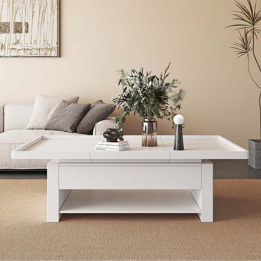 Modern White Extendable Coffee Table With Storage Main Product Image
