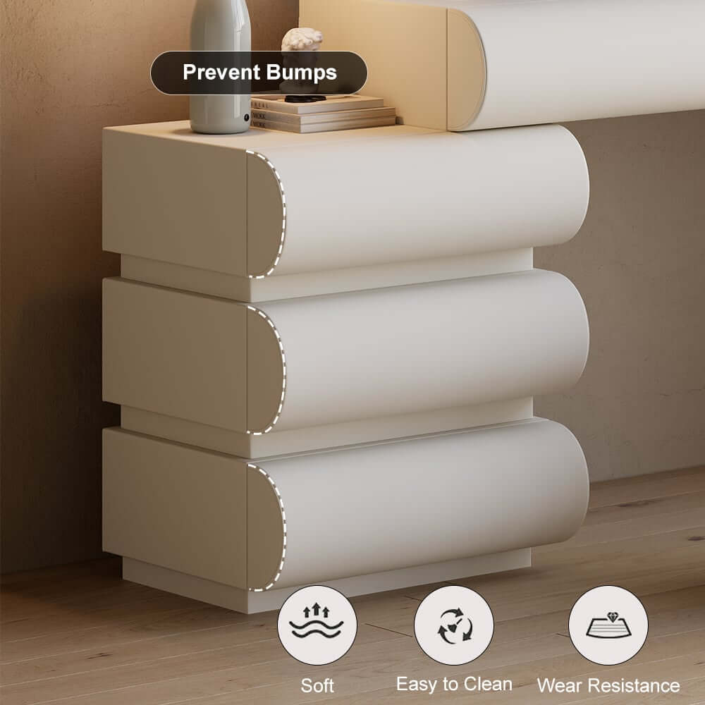 Modern White Faux Leather Bedroom Set with Two-Drawer Storage