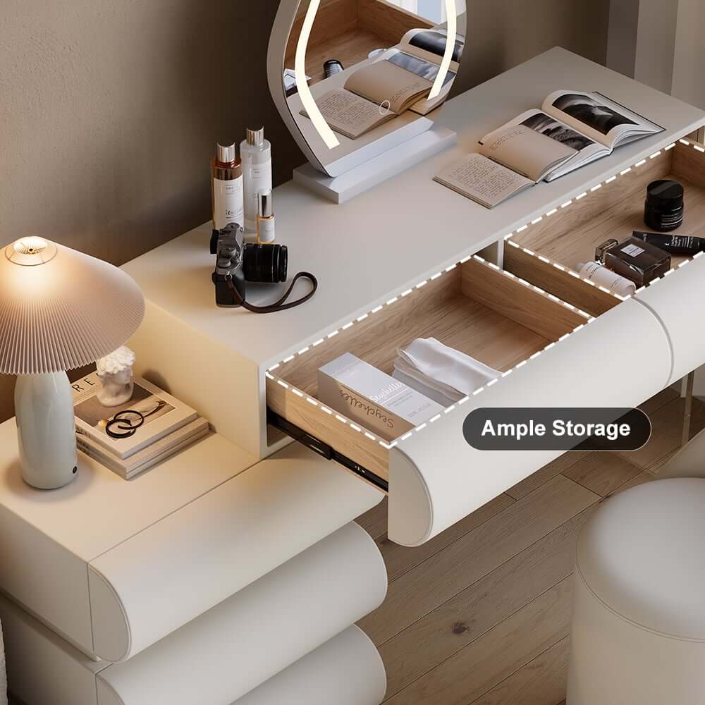 Modern White Faux Leather Bedroom Set with Two-Drawer Storage