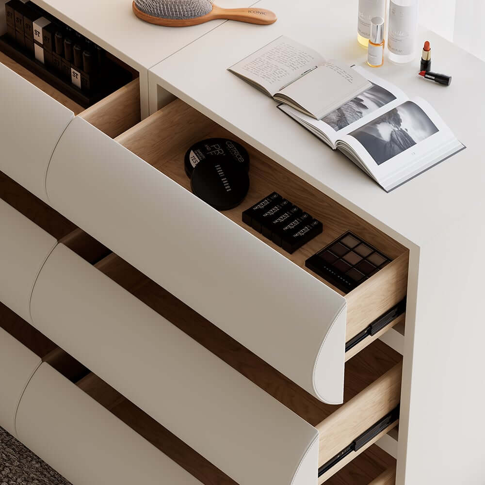 Modern White Faux Leather Bedroom Set with Two-Drawer Storage