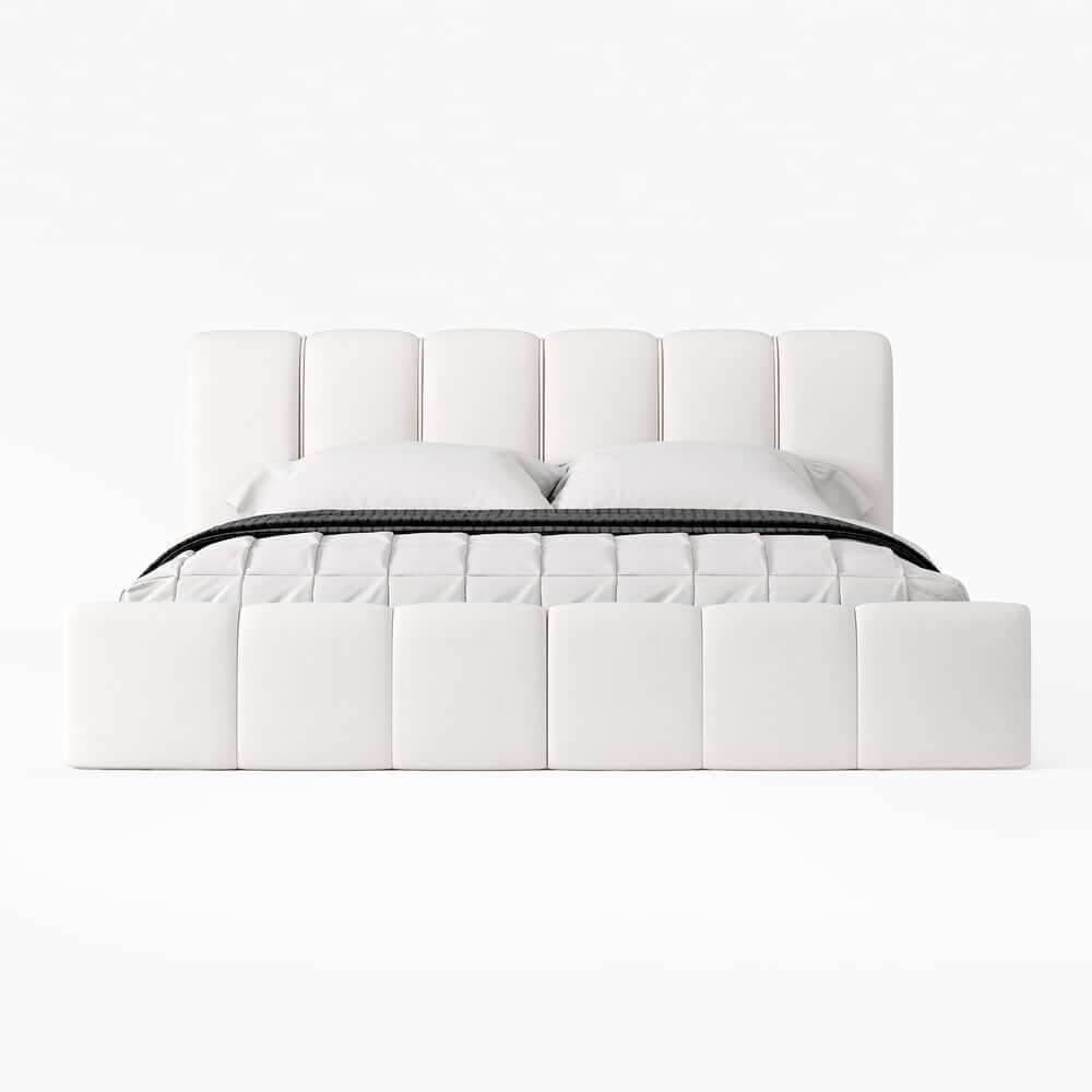 Modern White Faux Leather Bedroom Set with Two-Drawer Storage